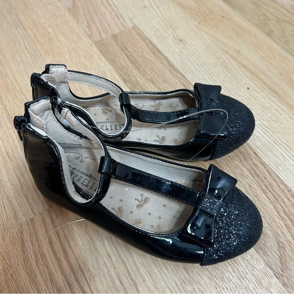 Seychelles Black Flats Sz 9 Dress Sparkle Glitter Girls Kids Toddler Bow